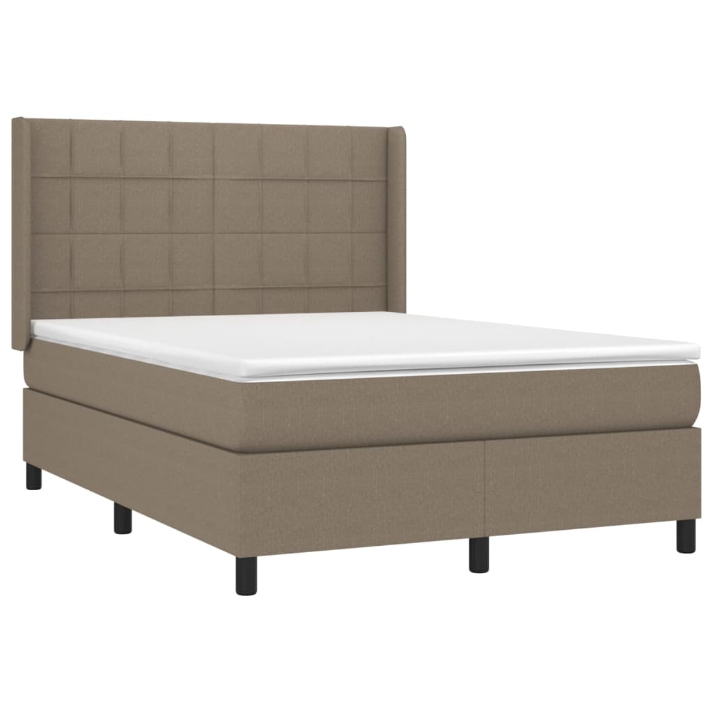 vidaXL Κρεβάτι Boxspring με Στρώμα & LED Taupe 140x190 εκ. Υφασμάτινο