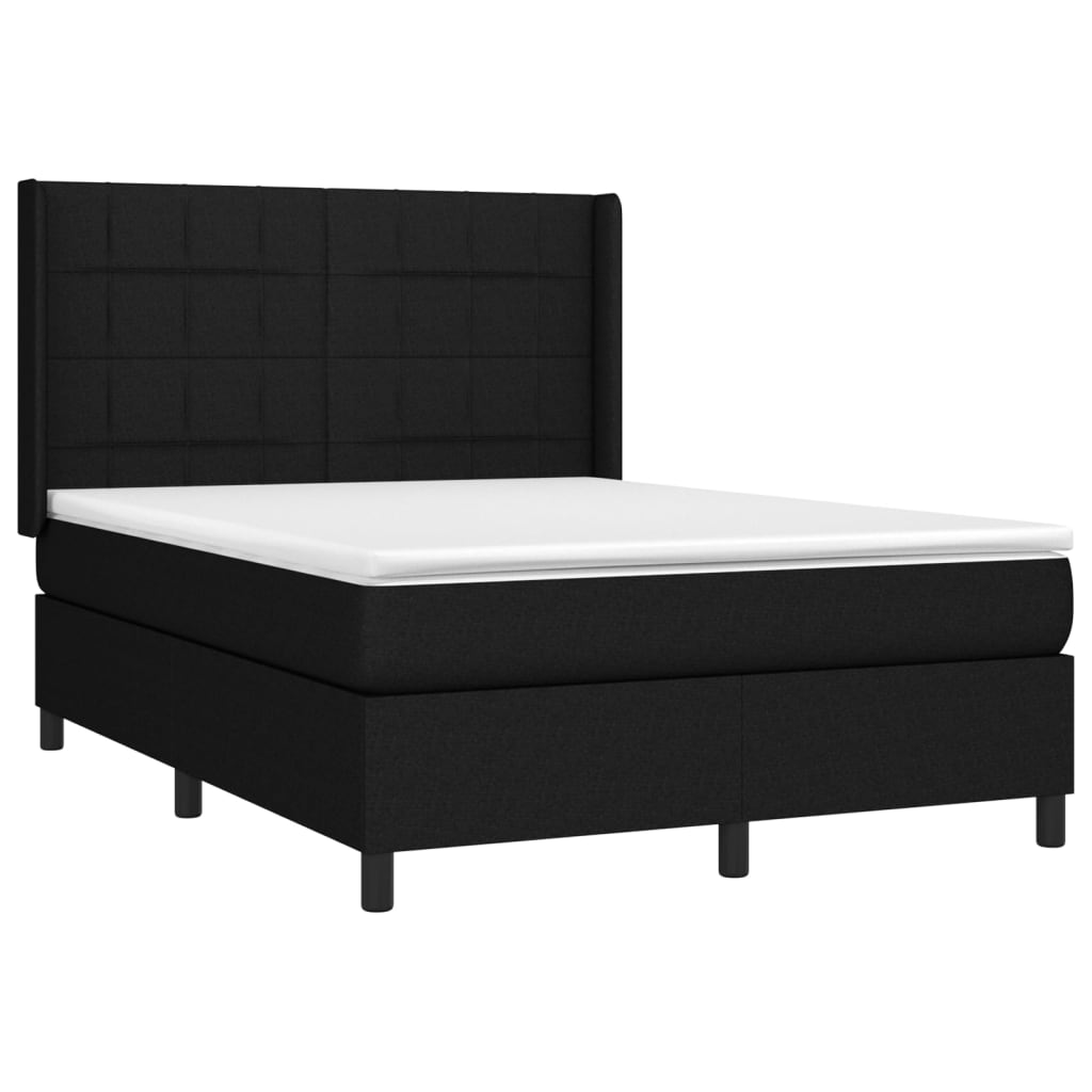 vidaXL Κρεβάτι Boxspring με Στρώμα & LED Μαύρο 140x200 εκ. Υφασμάτινο