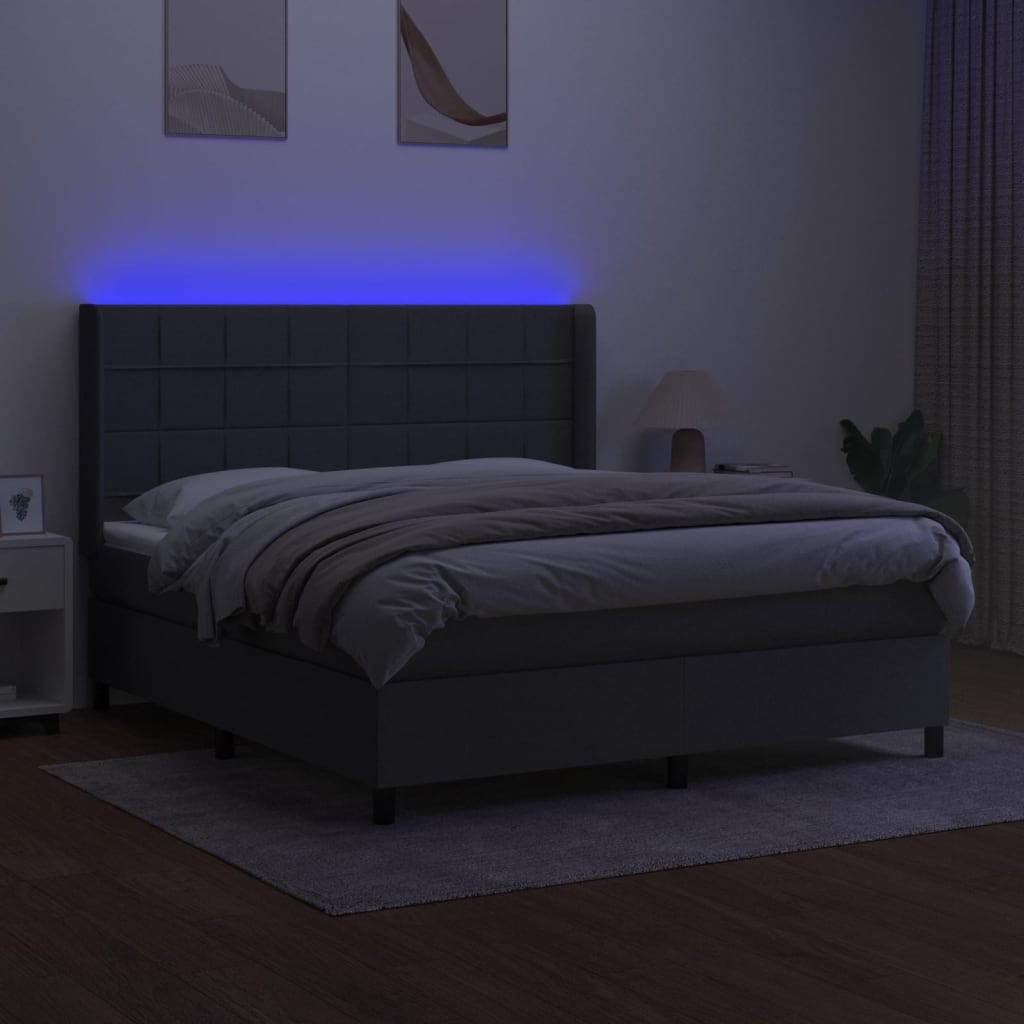 vidaXL Κρεβάτι Boxspring με Στρώμα & LED Σκ.Γκρι 180x200 εκ Υφασμάτινο