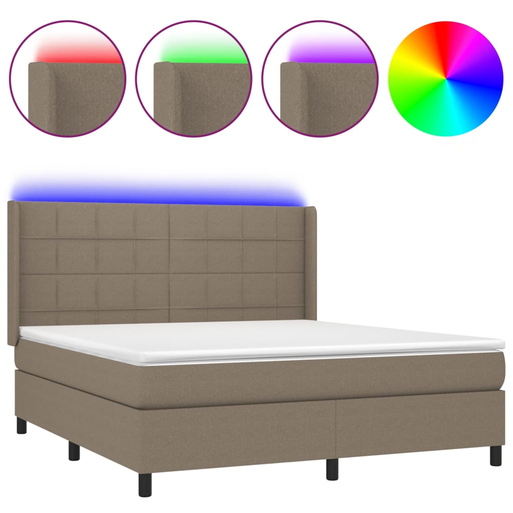 vidaXL Κρεβάτι Boxspring με Στρώμα & LED Taupe 180x200 εκ. Υφασμάτινο