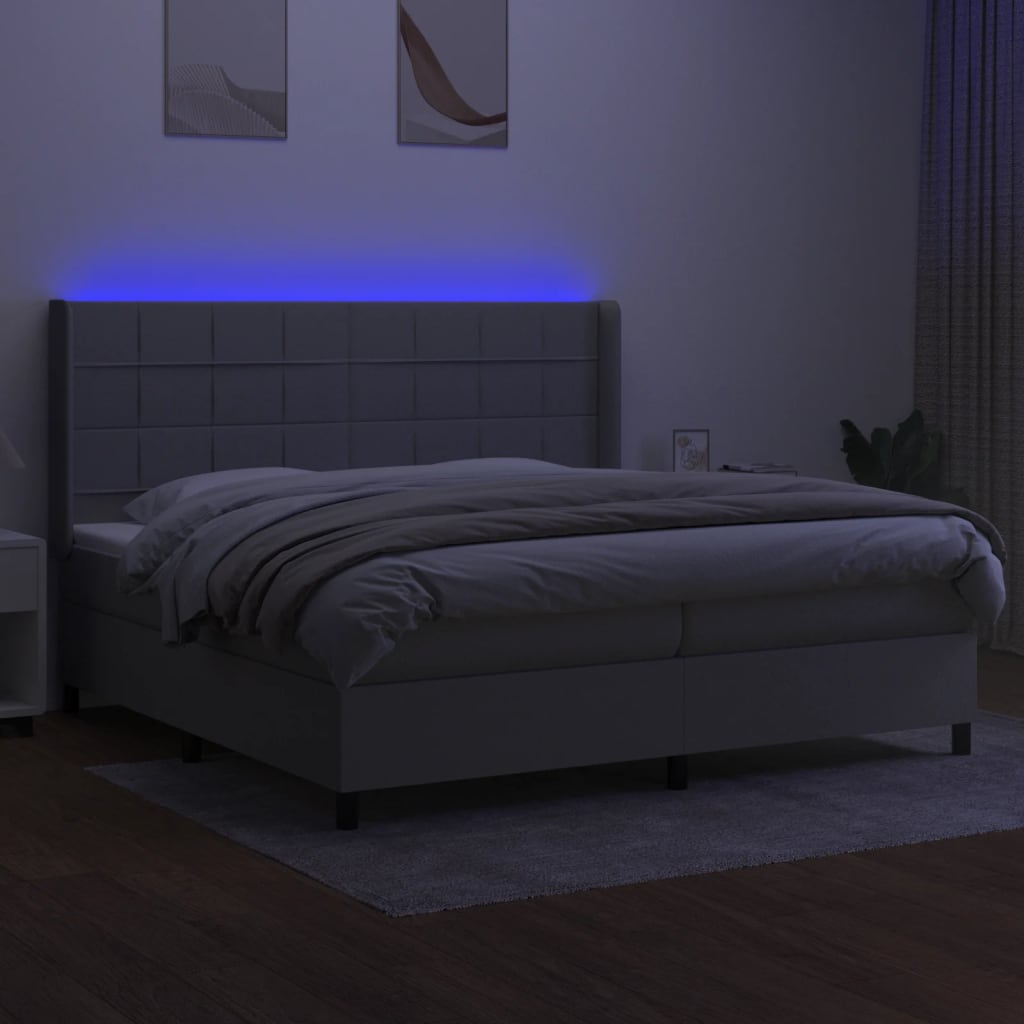 vidaXL Κρεβάτι Boxspring με Στρώμα & LED Αν.Γκρι 200x200εκ. Υφασμάτινο