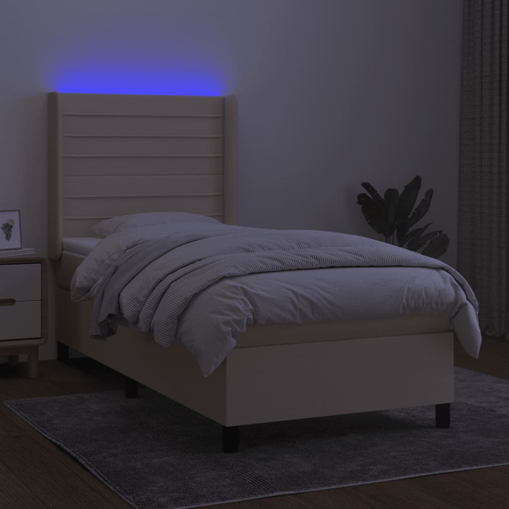 vidaXL Κρεβάτι Boxspring με Στρώμα & LED Κρεμ 100x200 εκ. Υφασμάτινο