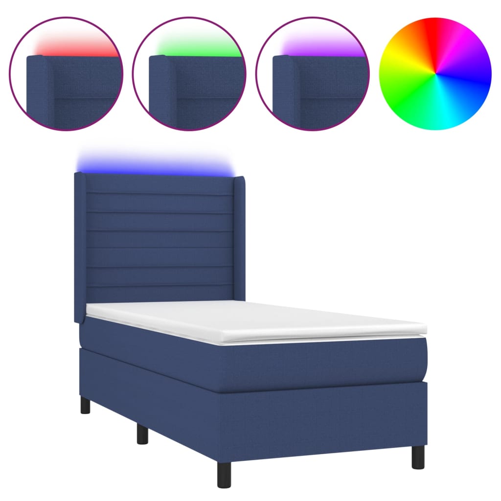 vidaXL Κρεβάτι Boxspring με Στρώμα & LED Μπλε 100x200 εκ. Υφασμάτινο