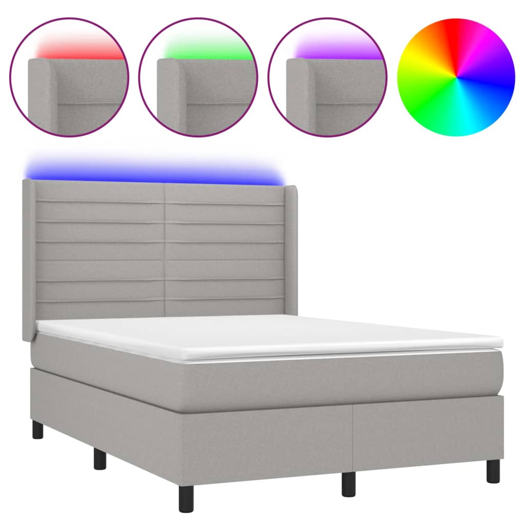 vidaXL Κρεβάτι Boxspring με Στρώμα & LED Αν.Γκρι 140x190εκ. Υφασμάτινο