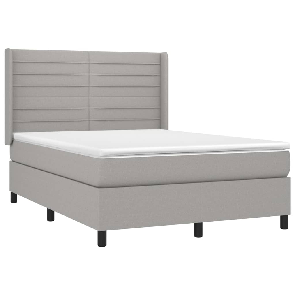 vidaXL Κρεβάτι Boxspring με Στρώμα & LED Αν.Γκρι 140x190εκ. Υφασμάτινο