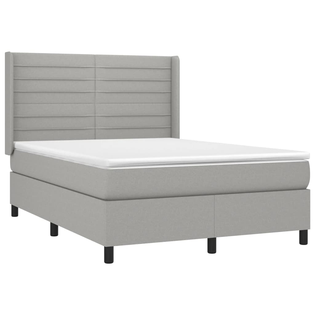 vidaXL Κρεβάτι Boxspring με Στρώμα & LED Αν.Γκρι 140x200εκ. Υφασμάτινο
