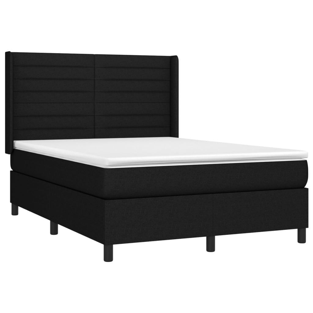 vidaXL Κρεβάτι Boxspring με Στρώμα & LED Μαύρο 140x200 εκ. Υφασμάτινο