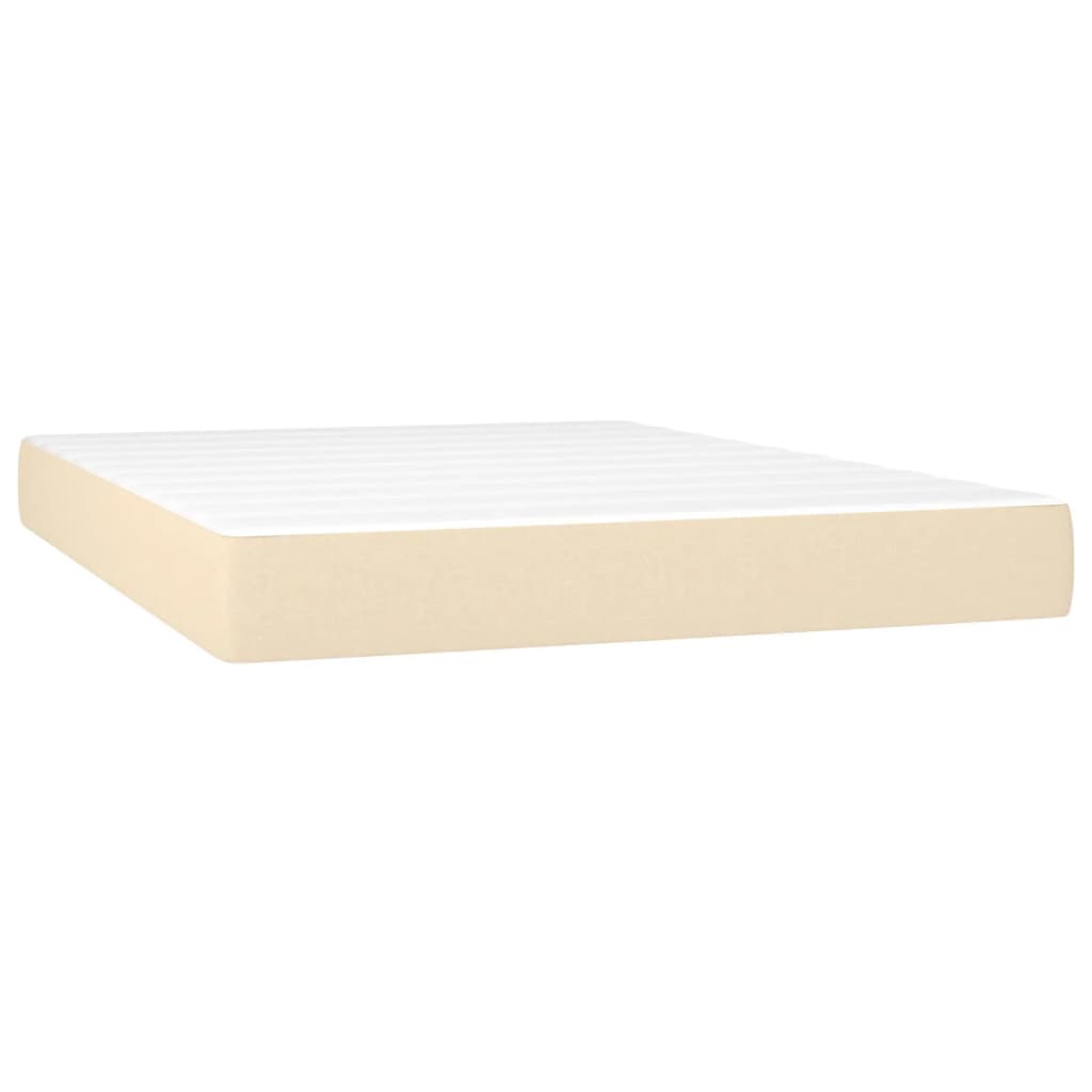 vidaXL Κρεβάτι Boxspring με Στρώμα & LED Κρεμ 140x200 εκ. Υφασμάτινο