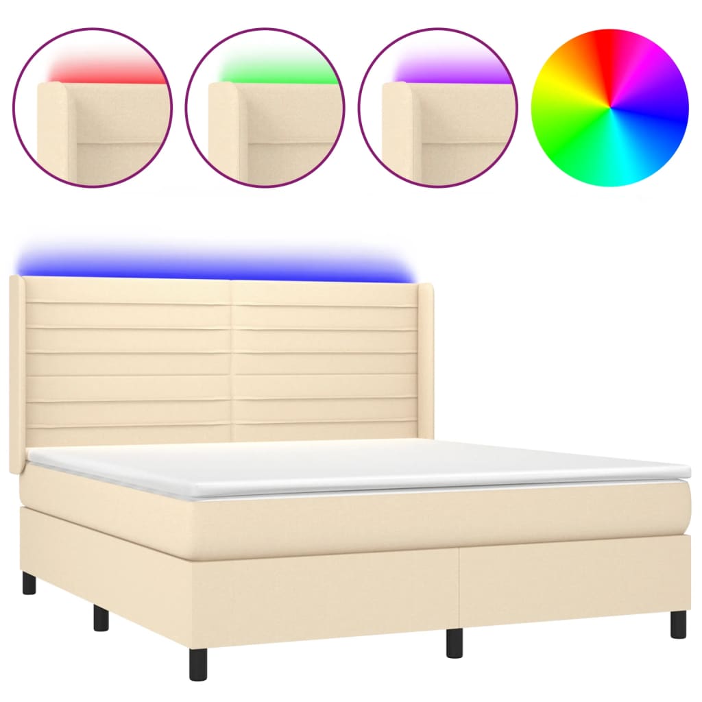 vidaXL Κρεβάτι Boxspring με Στρώμα & LED Κρεμ 160x200 εκ. Υφασμάτινο
