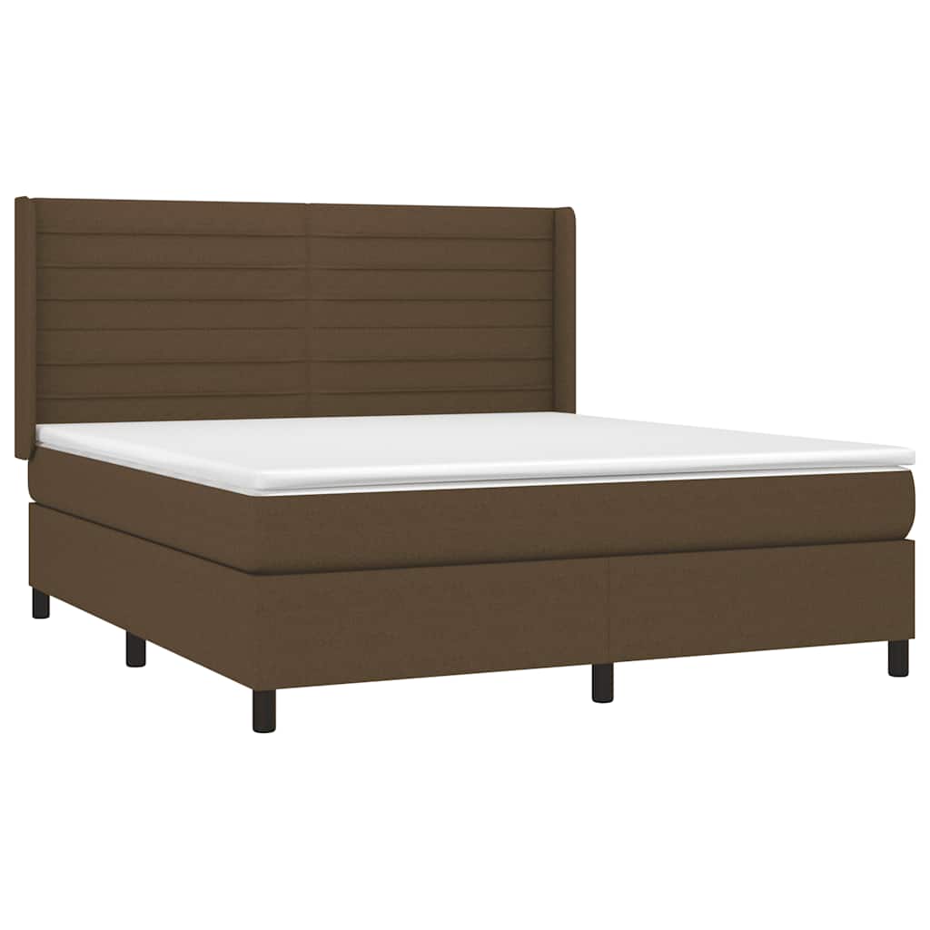 vidaXL Κρεβάτι Boxspring με Στρώμα & LED Σκ.Καφέ 180x200εκ. Υφασμάτινο