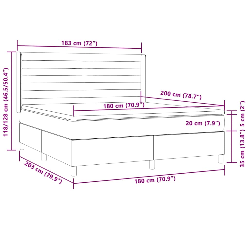 vidaXL Κρεβάτι Boxspring με Στρώμα & LED Σκ.Καφέ 180x200εκ. Υφασμάτινο