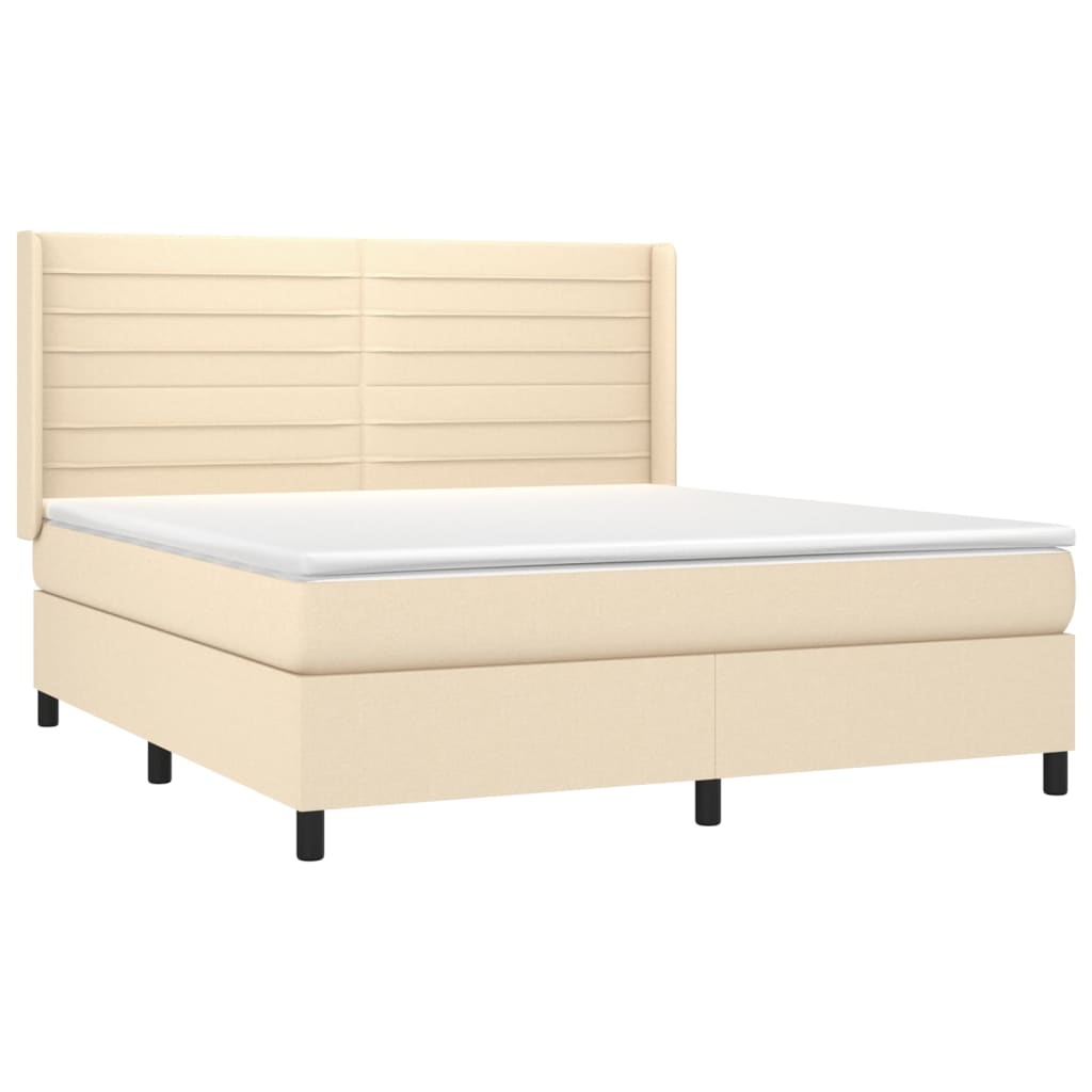 vidaXL Κρεβάτι Boxspring με Στρώμα & LED Κρεμ 180x200 εκ. Υφασμάτινο