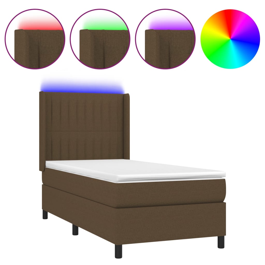 vidaXL Κρεβάτι Boxspring με Στρώμα & LED Σκ.Καφέ 80x200 εκ. Υφασμάτινο