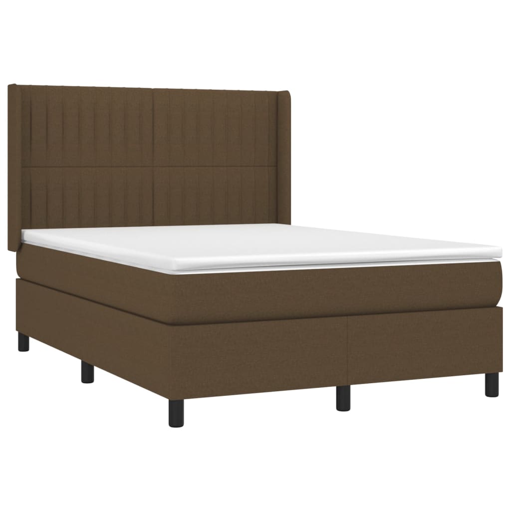 vidaXL Κρεβάτι Boxspring με Στρώμα & LED Σκ.Καφέ 140x190εκ. Υφασμάτινο
