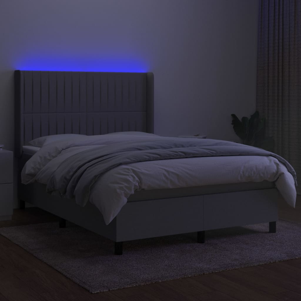 vidaXL Κρεβάτι Boxspring με Στρώμα & LED Αν.Γκρι 140x200εκ. Υφασμάτινο