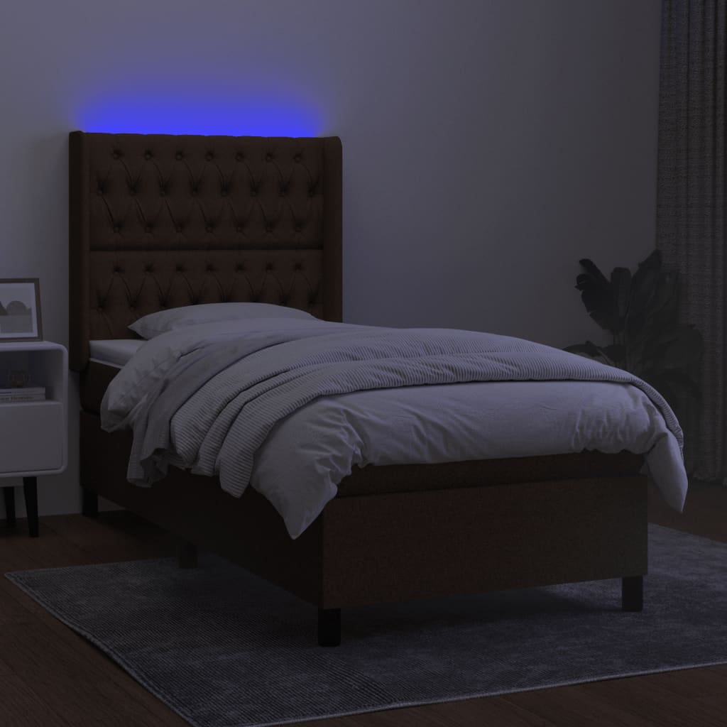 vidaXL Κρεβάτι Boxspring με Στρώμα & LED Σκ.Καφέ 80x200 εκ. Υφασμάτινο
