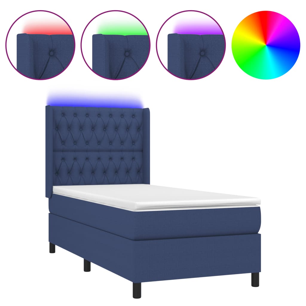 vidaXL Κρεβάτι Boxspring με Στρώμα & LED Μπλε 80x200 εκ. Υφασμάτινο