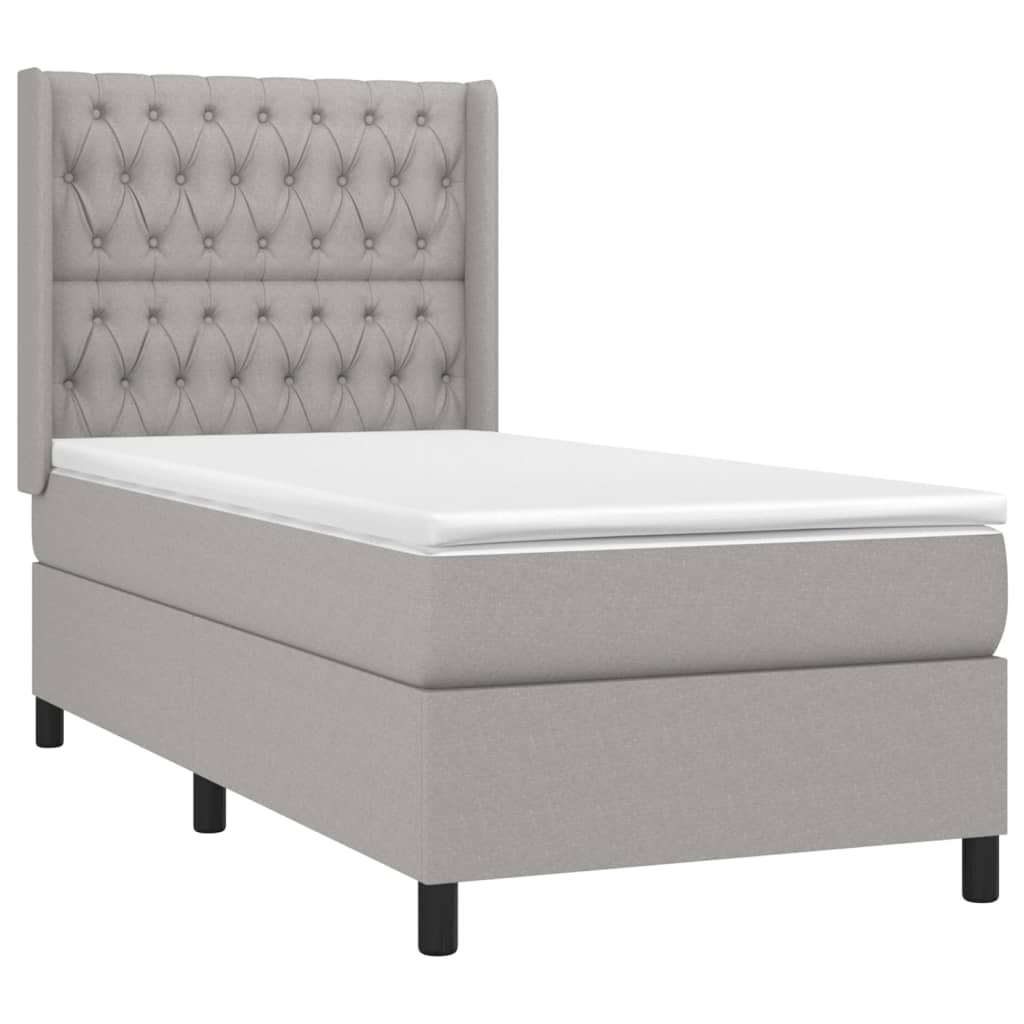vidaXL Κρεβάτι Boxspring με Στρώμα & LED Αν.Γκρι 100x200εκ. Υφασμάτινο