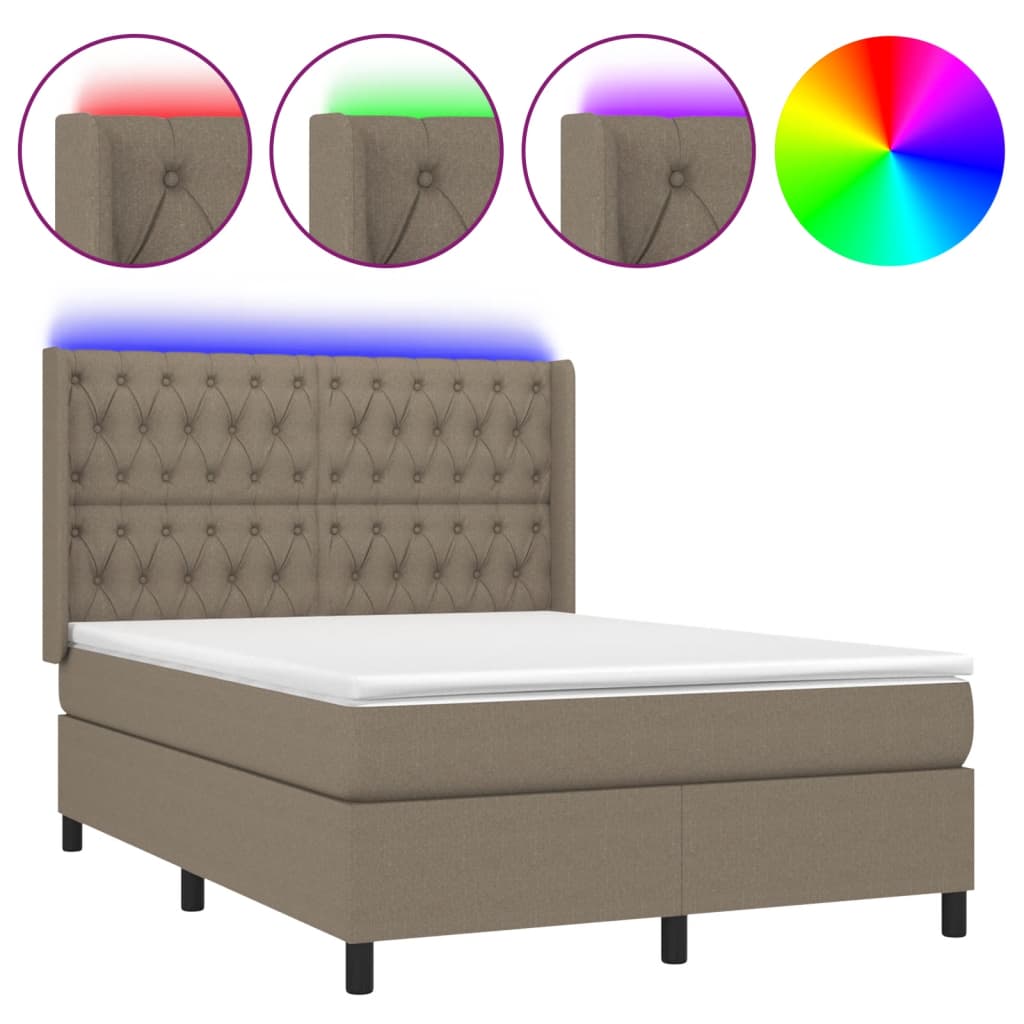 vidaXL Κρεβάτι Boxspring με Στρώμα & LED Taupe 140x190 εκ. Υφασμάτινο