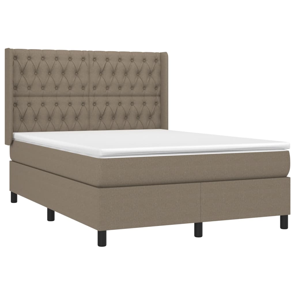 vidaXL Κρεβάτι Boxspring με Στρώμα & LED Taupe 140x190 εκ. Υφασμάτινο