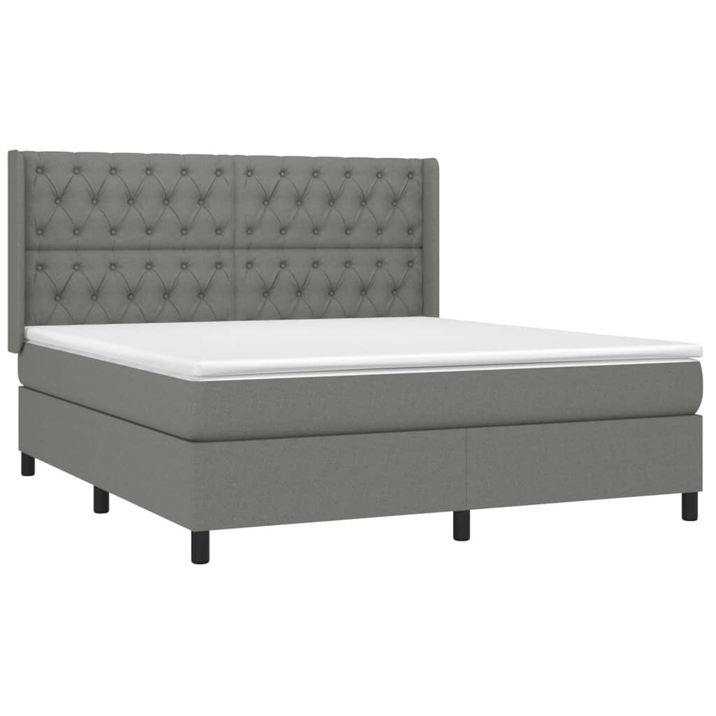 vidaXL Κρεβάτι Boxspring με Στρώμα & LED Σκ.Γκρι 160x200 εκ Υφασμάτινο