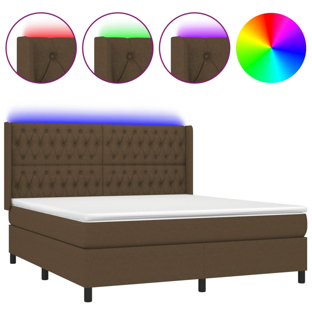vidaXL Κρεβάτι Boxspring με Στρώμα & LED Σκ.Καφέ 160x200εκ. Υφασμάτινο