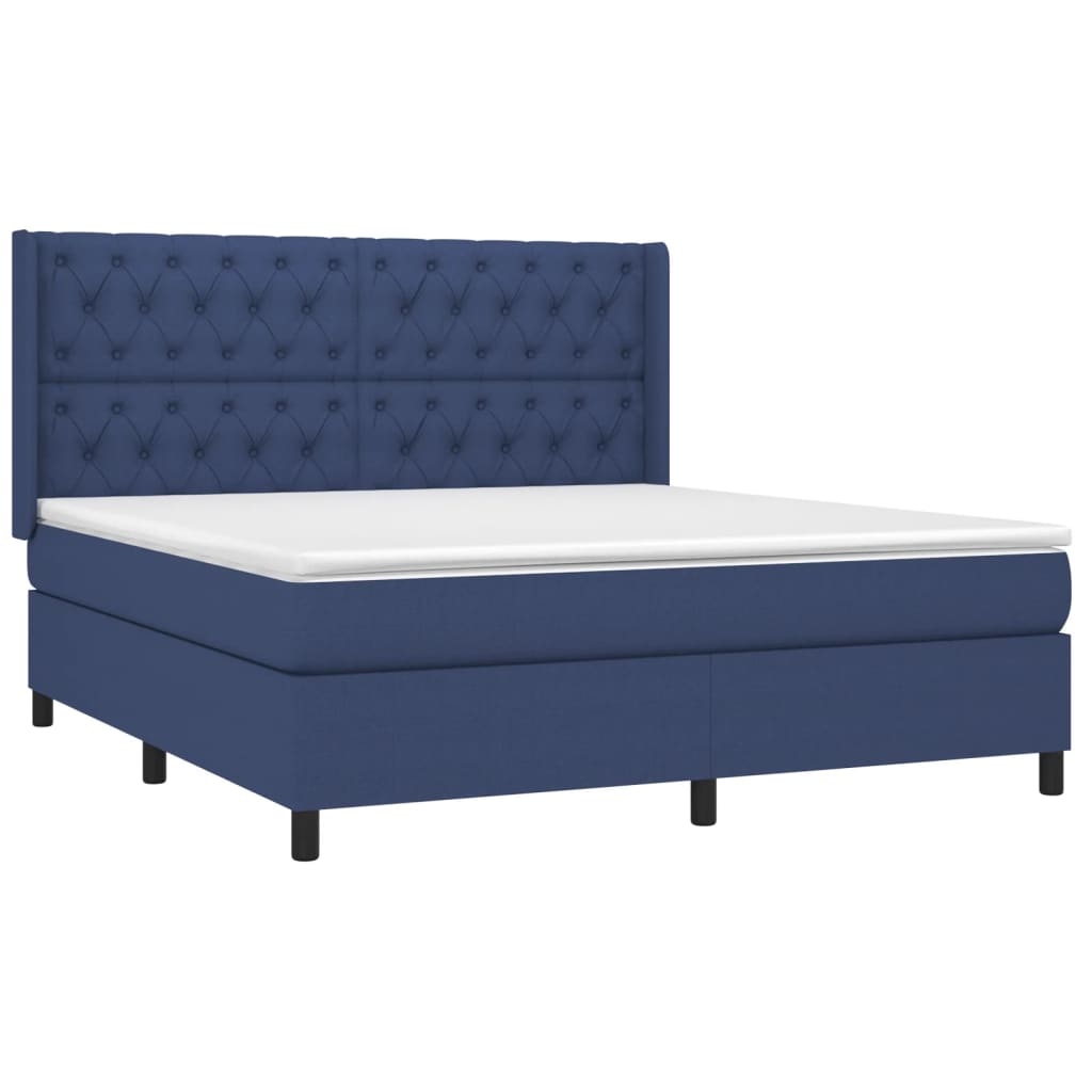 vidaXL Κρεβάτι Boxspring με Στρώμα & LED Μπλε 160x200 εκ. Υφασμάτινο