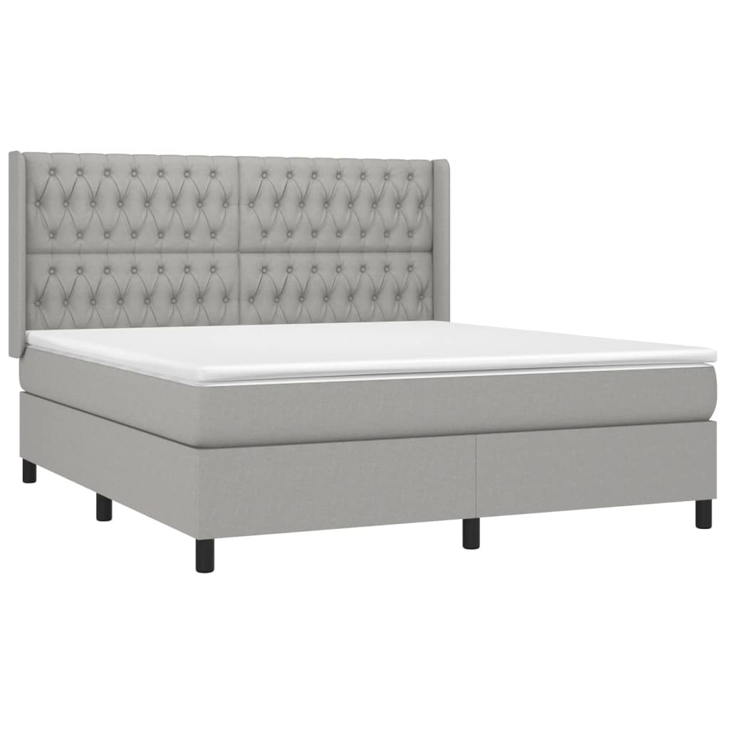 vidaXL Κρεβάτι Boxspring με Στρώμα & LED Αν.Γκρι 180x200εκ. Υφασμάτινο