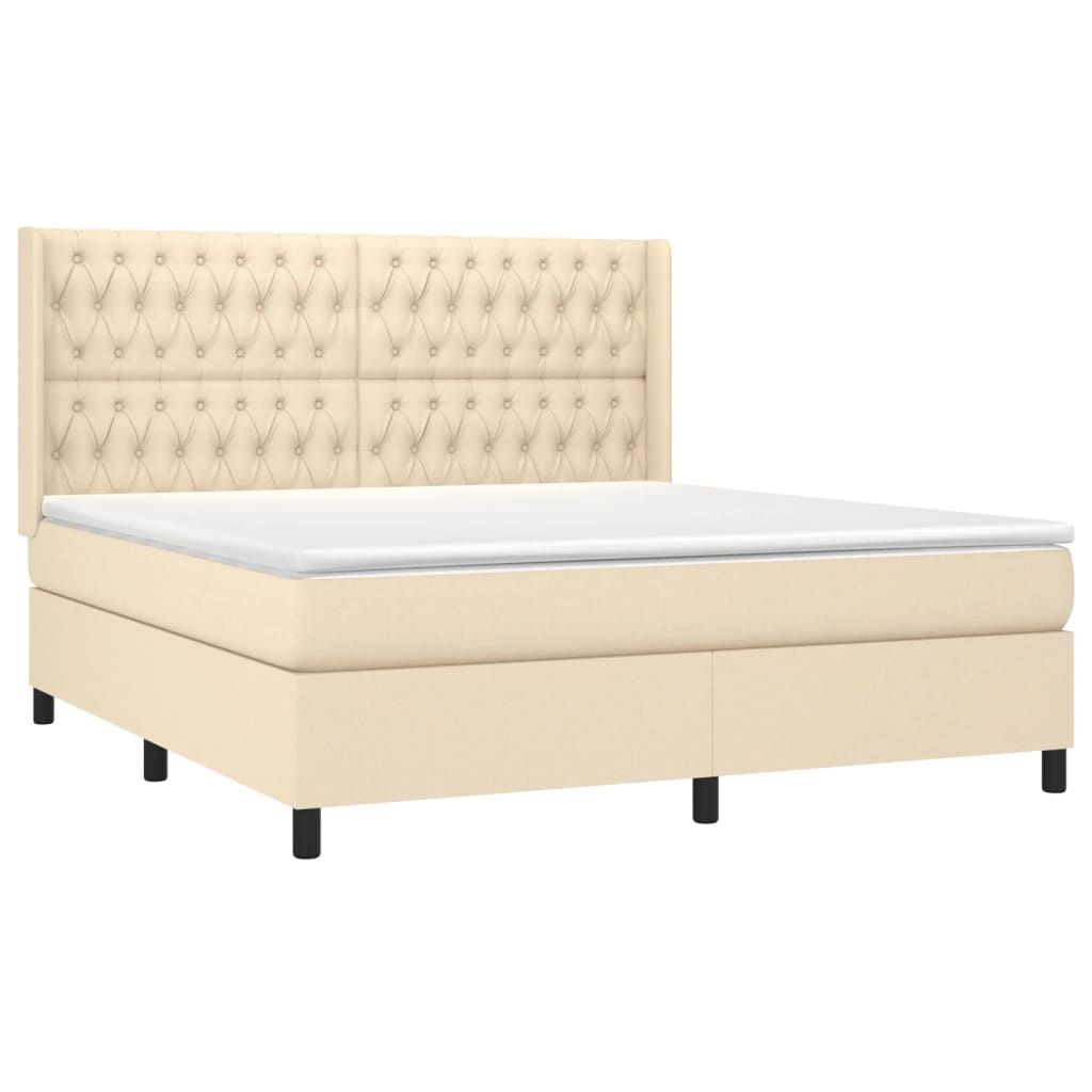 vidaXL Κρεβάτι Boxspring με Στρώμα & LED Κρεμ 180x200 εκ. Υφασμάτινο