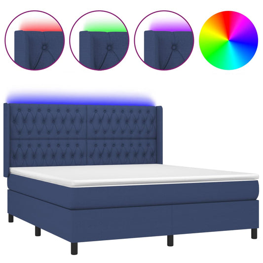 vidaXL Κρεβάτι Boxspring με Στρώμα & LED Μπλε 180x200 εκ. Υφασμάτινο
