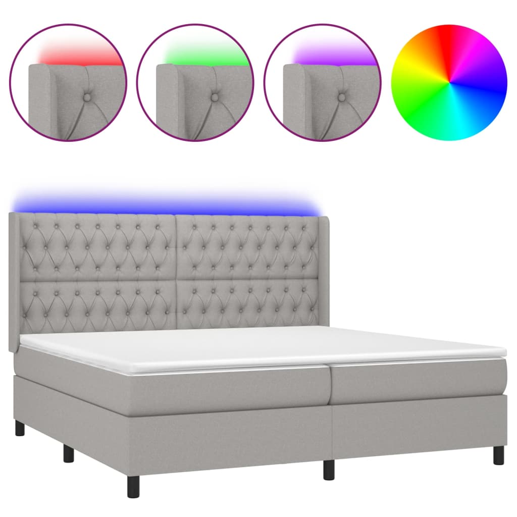 vidaXL Κρεβάτι Boxspring με Στρώμα & LED Αν.Γκρι 200x200εκ. Υφασμάτινο