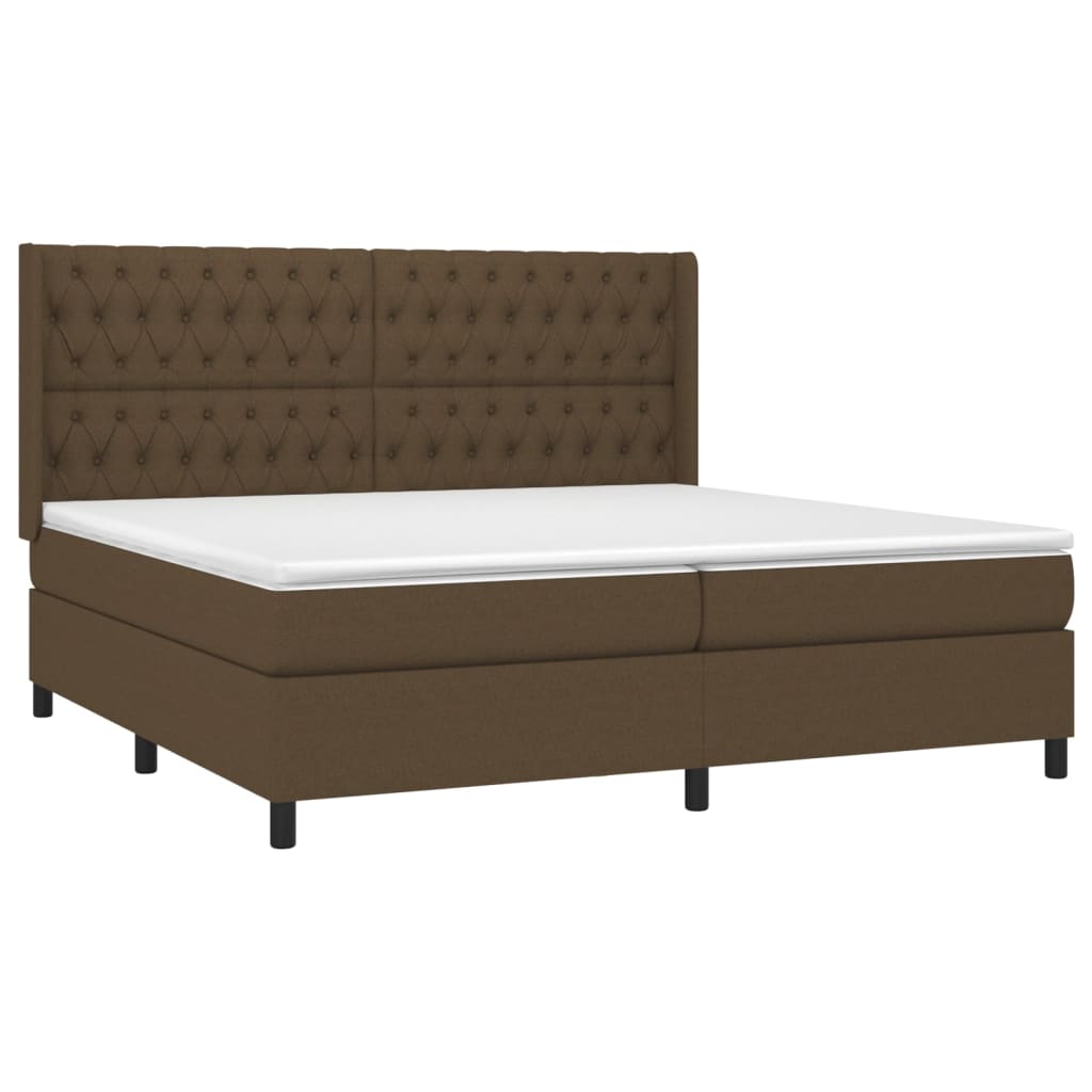 vidaXL Κρεβάτι Boxspring με Στρώμα & LED Σκ.Καφέ 200x200εκ. Υφασμάτινο