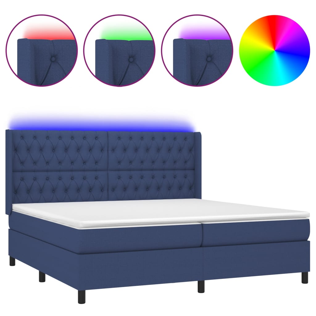 vidaXL Κρεβάτι Boxspring με Στρώμα & LED Μπλε 200x200 εκ. Υφασμάτινο