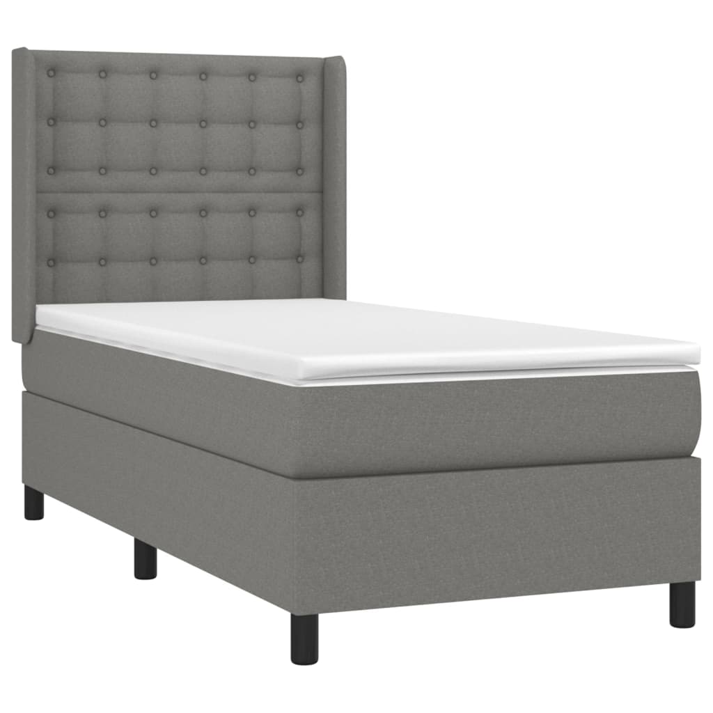vidaXL Κρεβάτι Boxspring με Στρώμα & LED Σκ.Γκρι 80x200 εκ. Υφασμάτινο