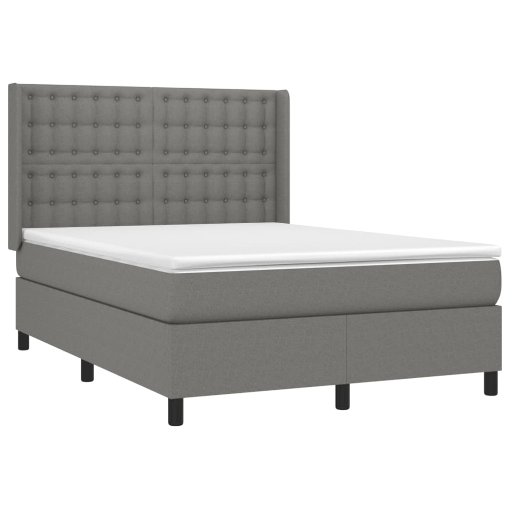 vidaXL Κρεβάτι Boxspring με Στρώμα & LED Σκ.Γκρι 140x190εκ. Υφασμάτινο