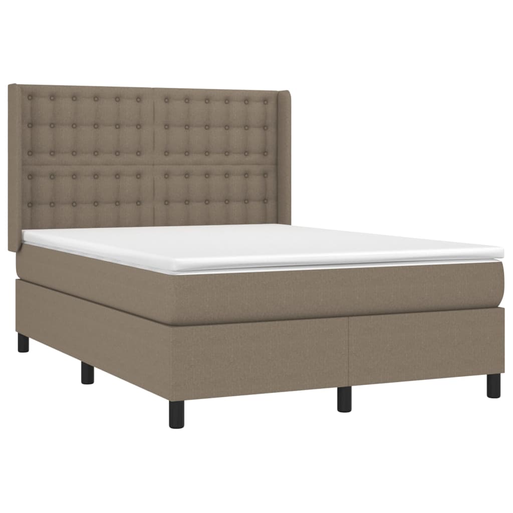 vidaXL Κρεβάτι Boxspring με Στρώμα & LED Taupe 140x190 εκ. Υφασμάτινο