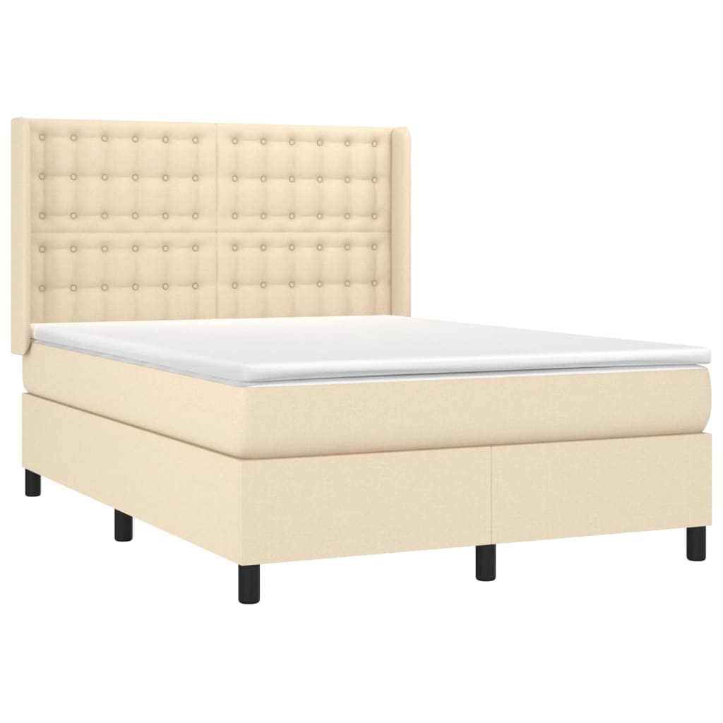 vidaXL Κρεβάτι Boxspring με Στρώμα & LED Κρεμ 140x190 εκ. Υφασμάτινο
