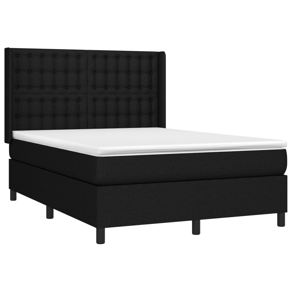 vidaXL Κρεβάτι Boxspring με Στρώμα & LED Μαύρο 140x200 εκ. Υφασμάτινο