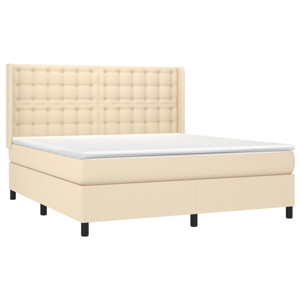 vidaXL Κρεβάτι Boxspring με Στρώμα & LED Κρεμ 160x200 εκ. Υφασμάτινο