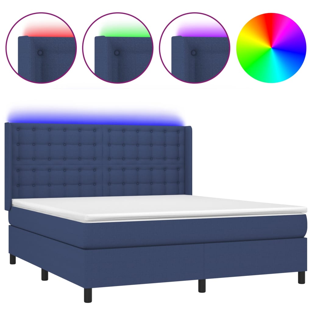 vidaXL Κρεβάτι Boxspring με Στρώμα & LED Μπλε 160x200 εκ. Υφασμάτινο