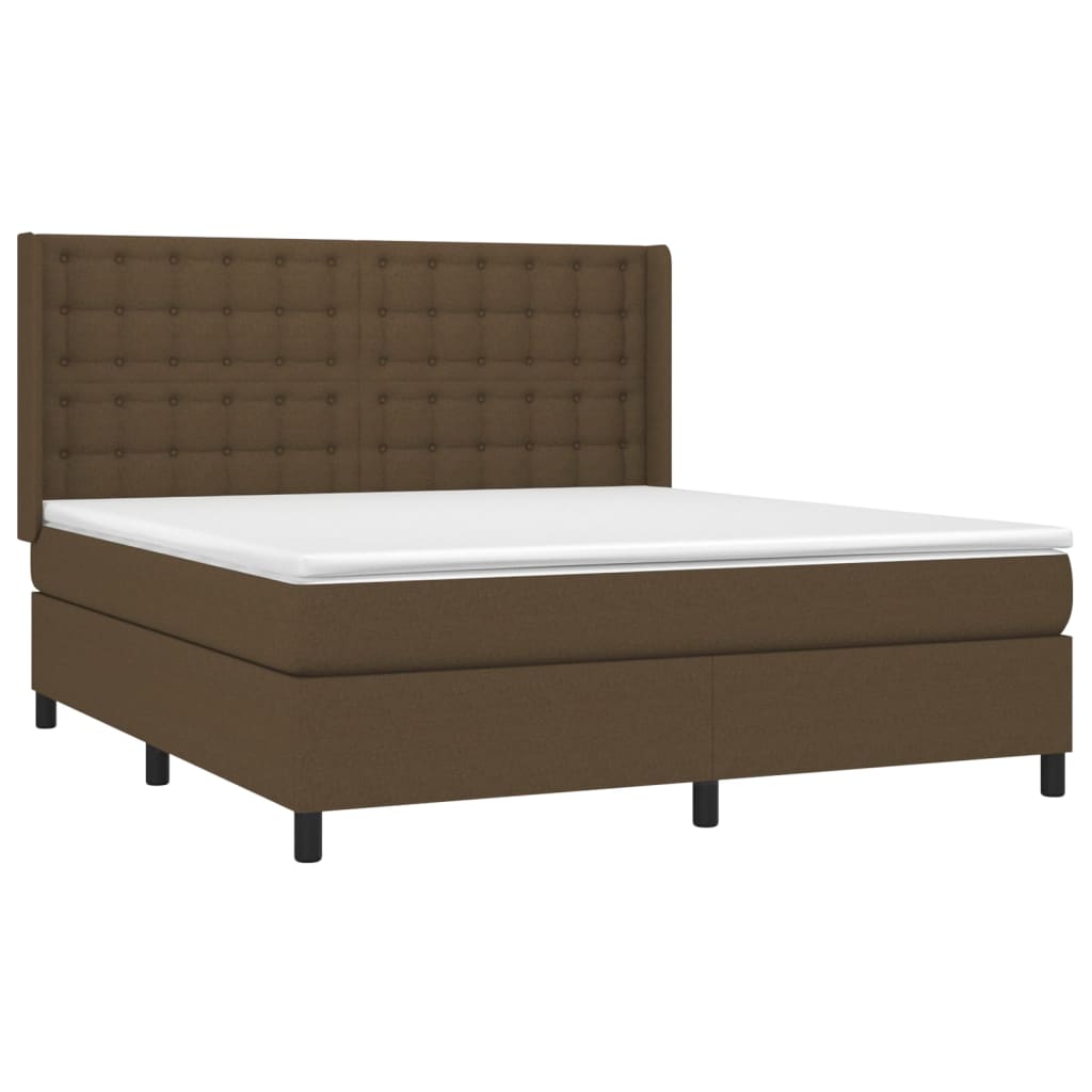 vidaXL Κρεβάτι Boxspring με Στρώμα & LED Σκ.Καφέ 180x200εκ. Υφασμάτινο