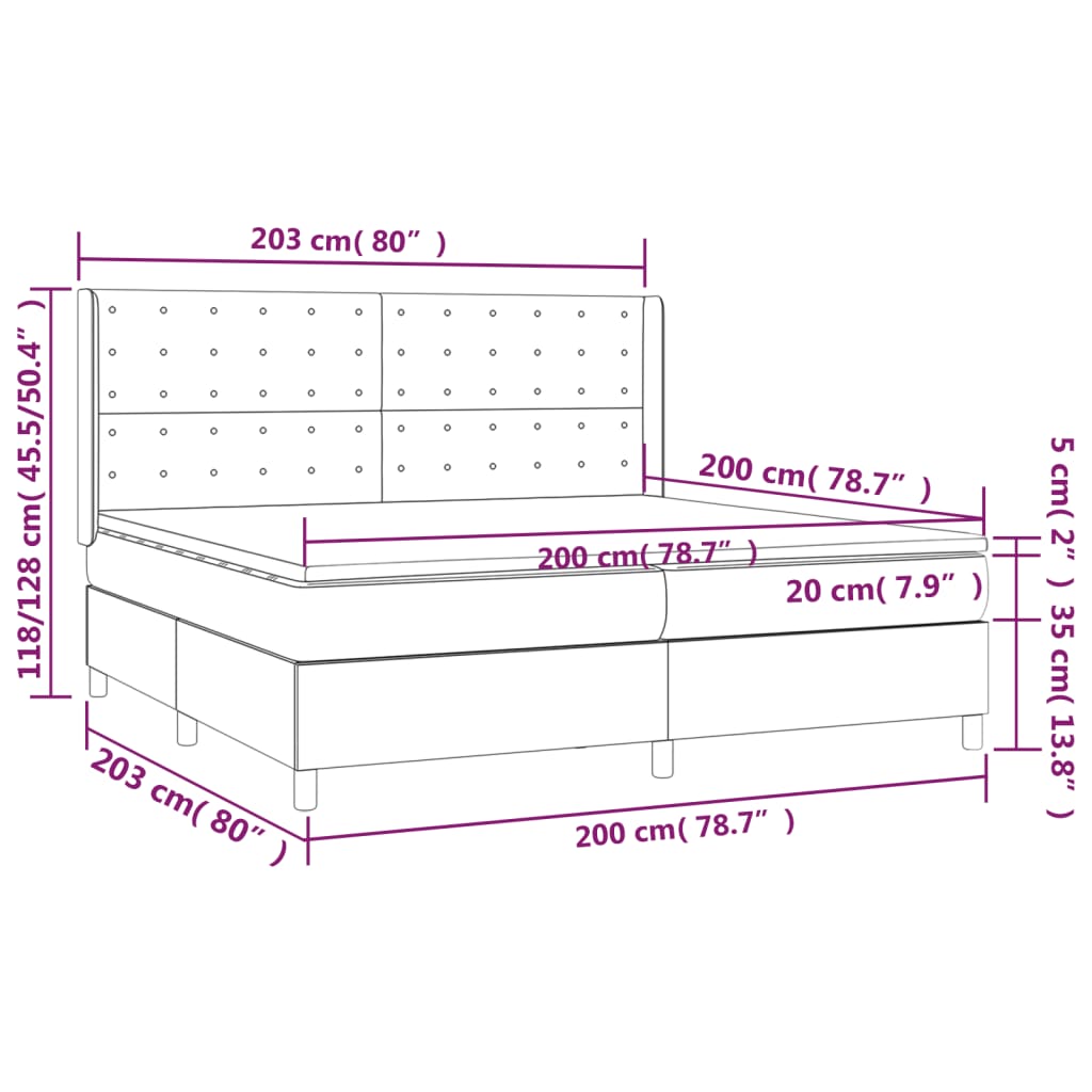 vidaXL Κρεβάτι Boxspring με Στρώμα & LED Αν.Γκρι 200x200εκ. Υφασμάτινο