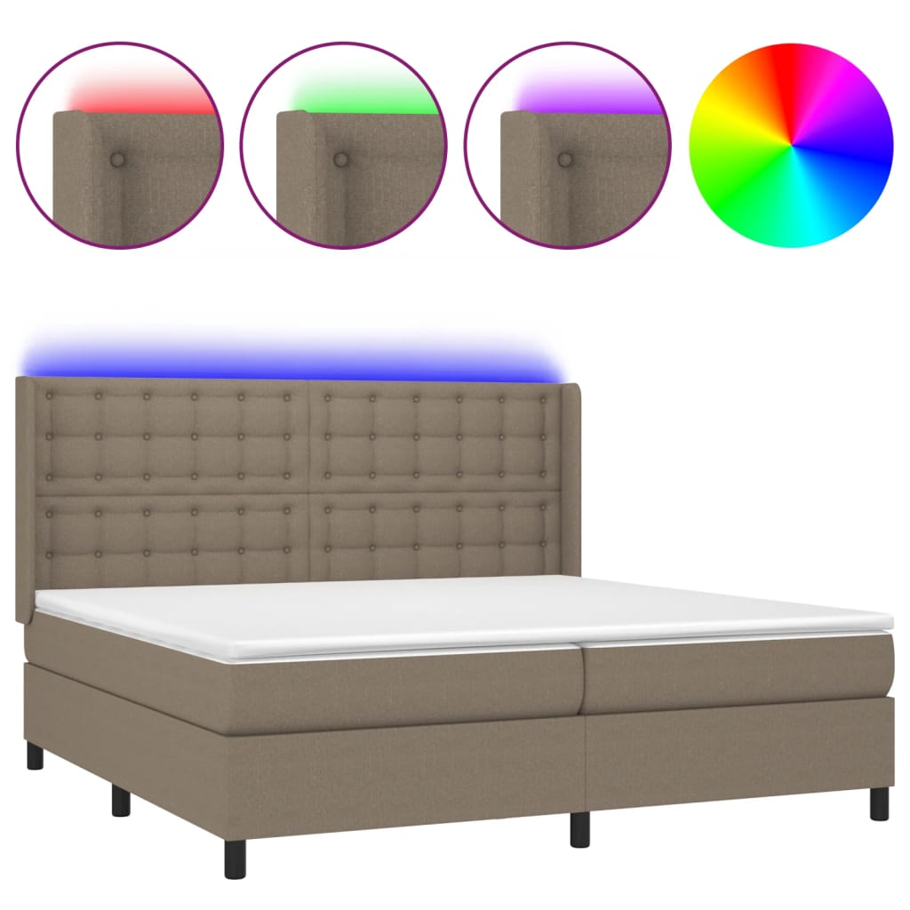 vidaXL Κρεβάτι Boxspring με Στρώμα & LED Taupe 200x200 εκ. Υφασμάτινο