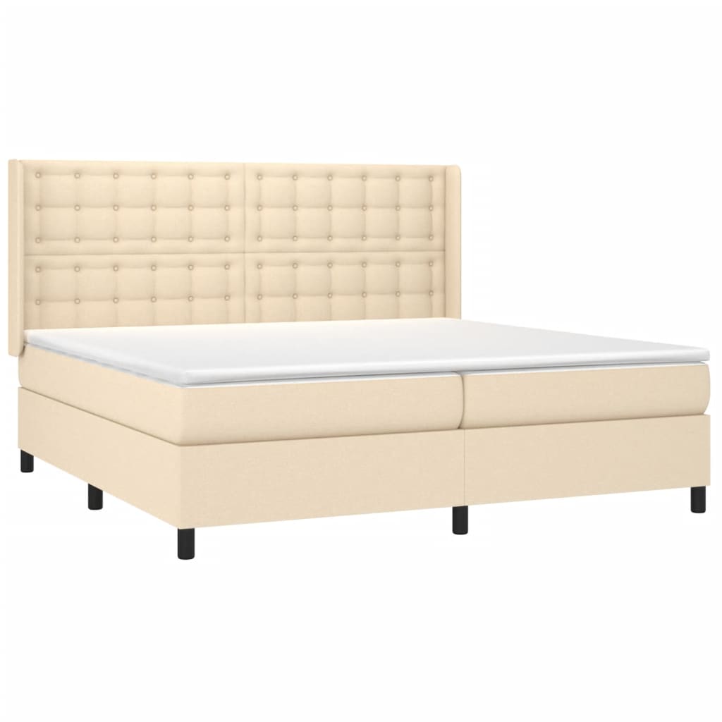 vidaXL Κρεβάτι Boxspring με Στρώμα & LED Κρεμ 200x200 εκ. Υφασμάτινο