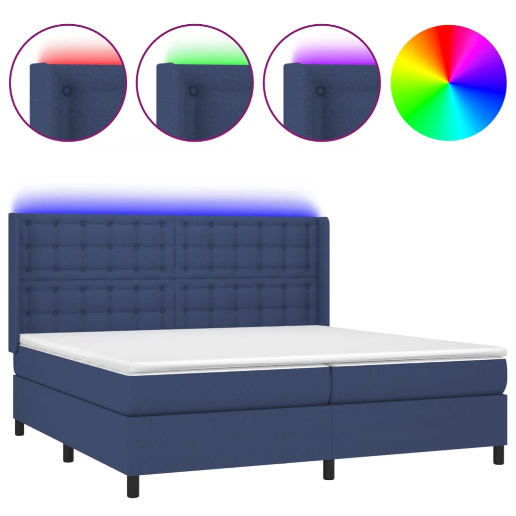 vidaXL Κρεβάτι Boxspring με Στρώμα & LED Μπλε 200x200 εκ. Υφασμάτινο