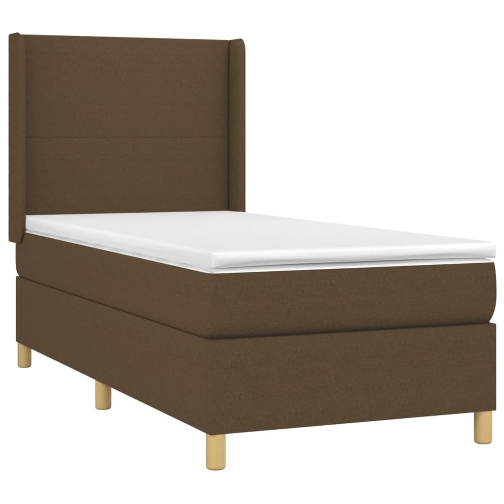 vidaXL Κρεβάτι Boxspring με Στρώμα & LED Σκ.Καφέ 90x200 εκ. Υφασμάτινο