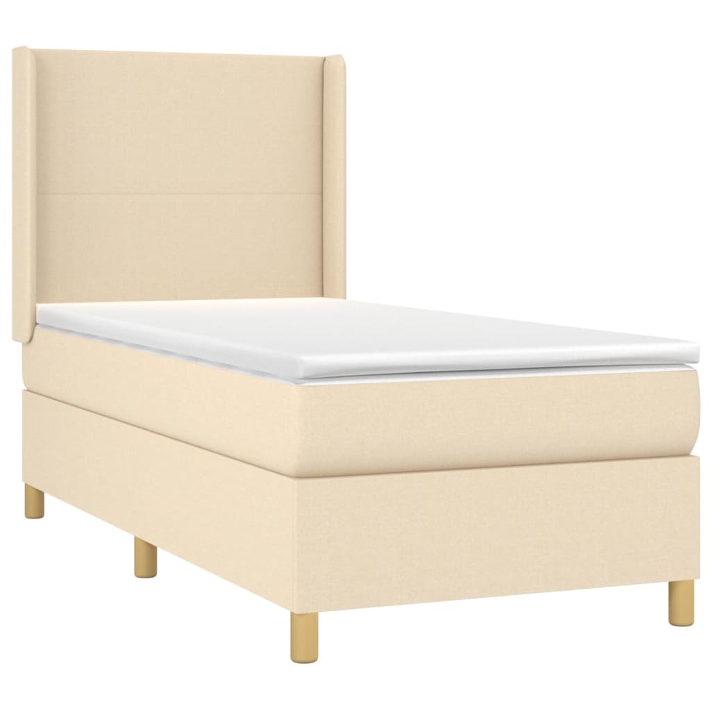 vidaXL Κρεβάτι Boxspring με Στρώμα & LED Κρεμ 90x200 εκ. Υφασμάτινο