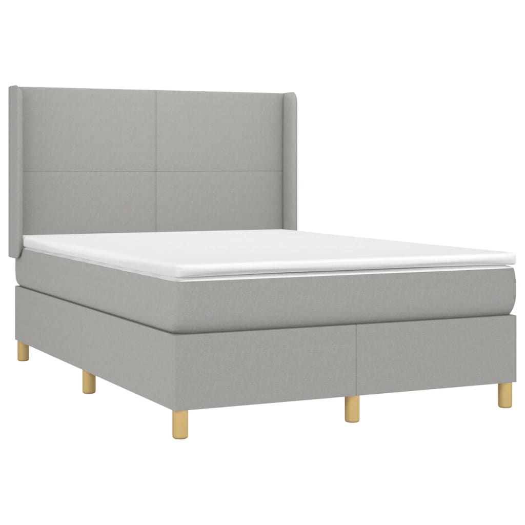 vidaXL Κρεβάτι Boxspring με Στρώμα & LED Αν.Γκρι 140x190εκ. Υφασμάτινο