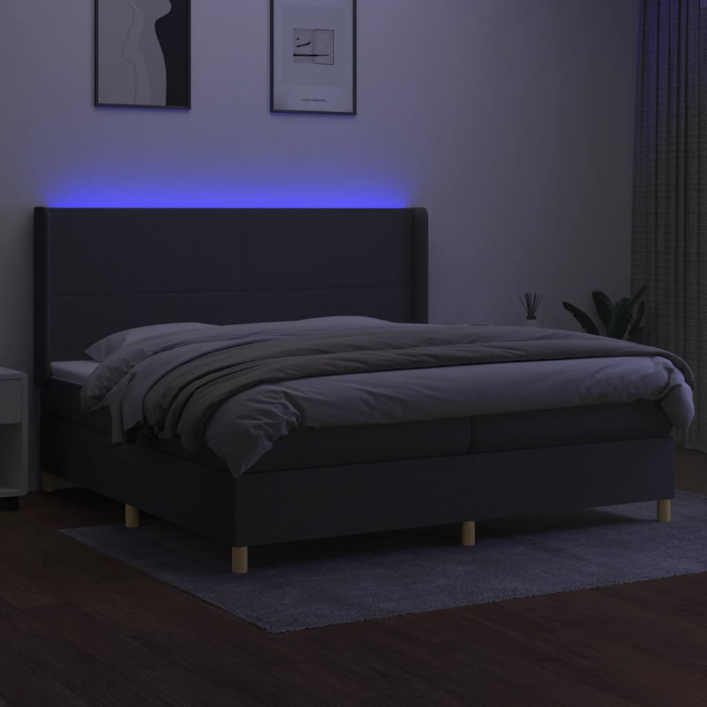 vidaXL Κρεβάτι Boxspring με Στρώμα & LED Σκ.Γκρι 200x200εκ. Υφασμάτινο