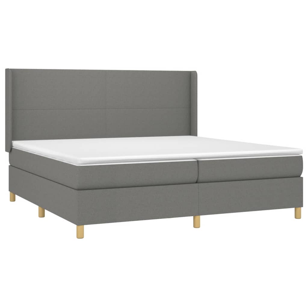 vidaXL Κρεβάτι Boxspring με Στρώμα & LED Σκ.Γκρι 200x200εκ. Υφασμάτινο